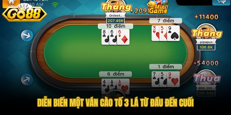 Nhịp tố, theo, bỏ bài qua từng lượt chơi thực tế